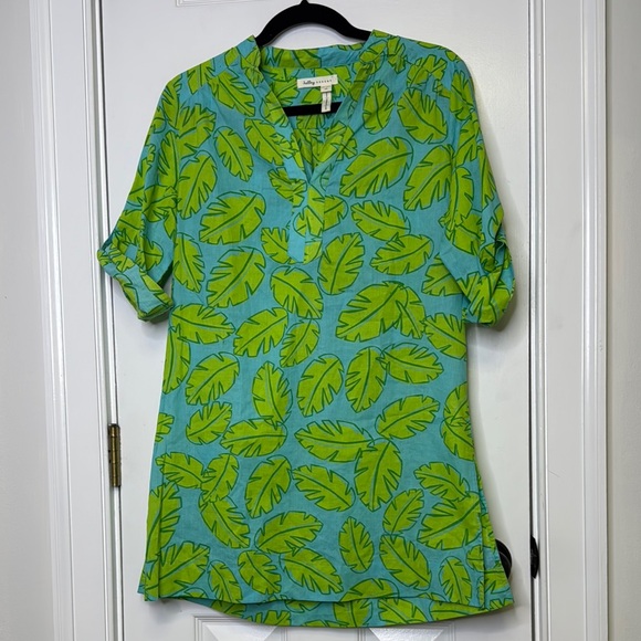 Hatley Dresses & Skirts - Hatley Green and Blue Cuffed Sleeve Mini Dress/Cover Up 100% Cotton